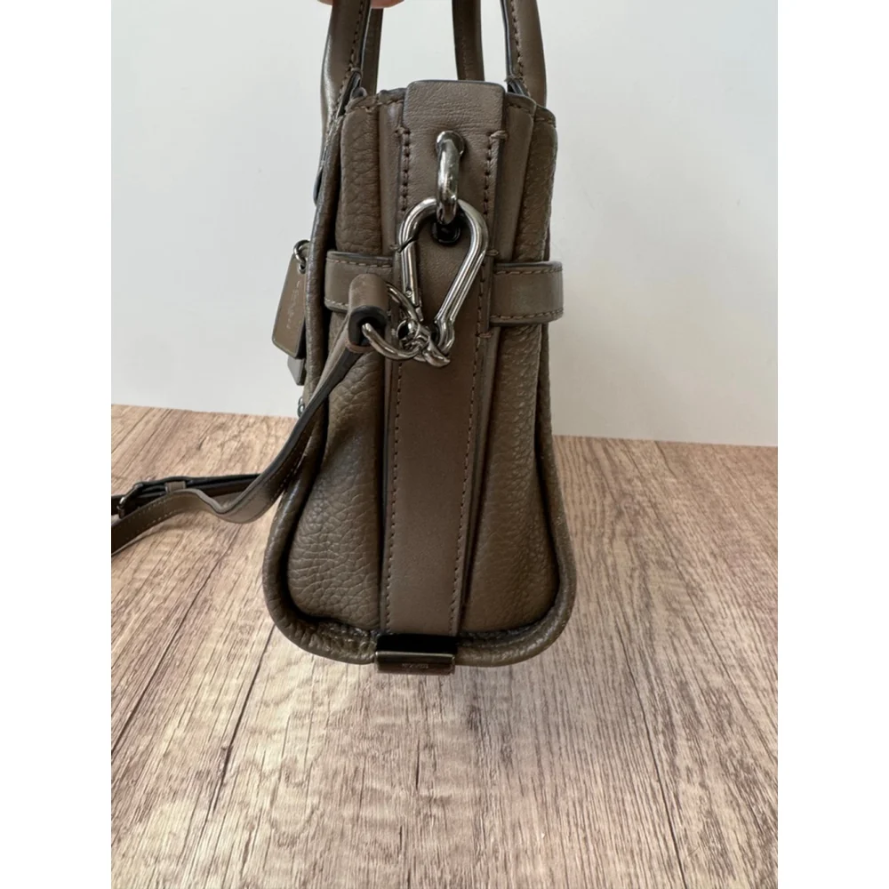Coach Swagger 27 Studded Pebble Leather Satchel 57696 Olive Taupe Gunmetal
